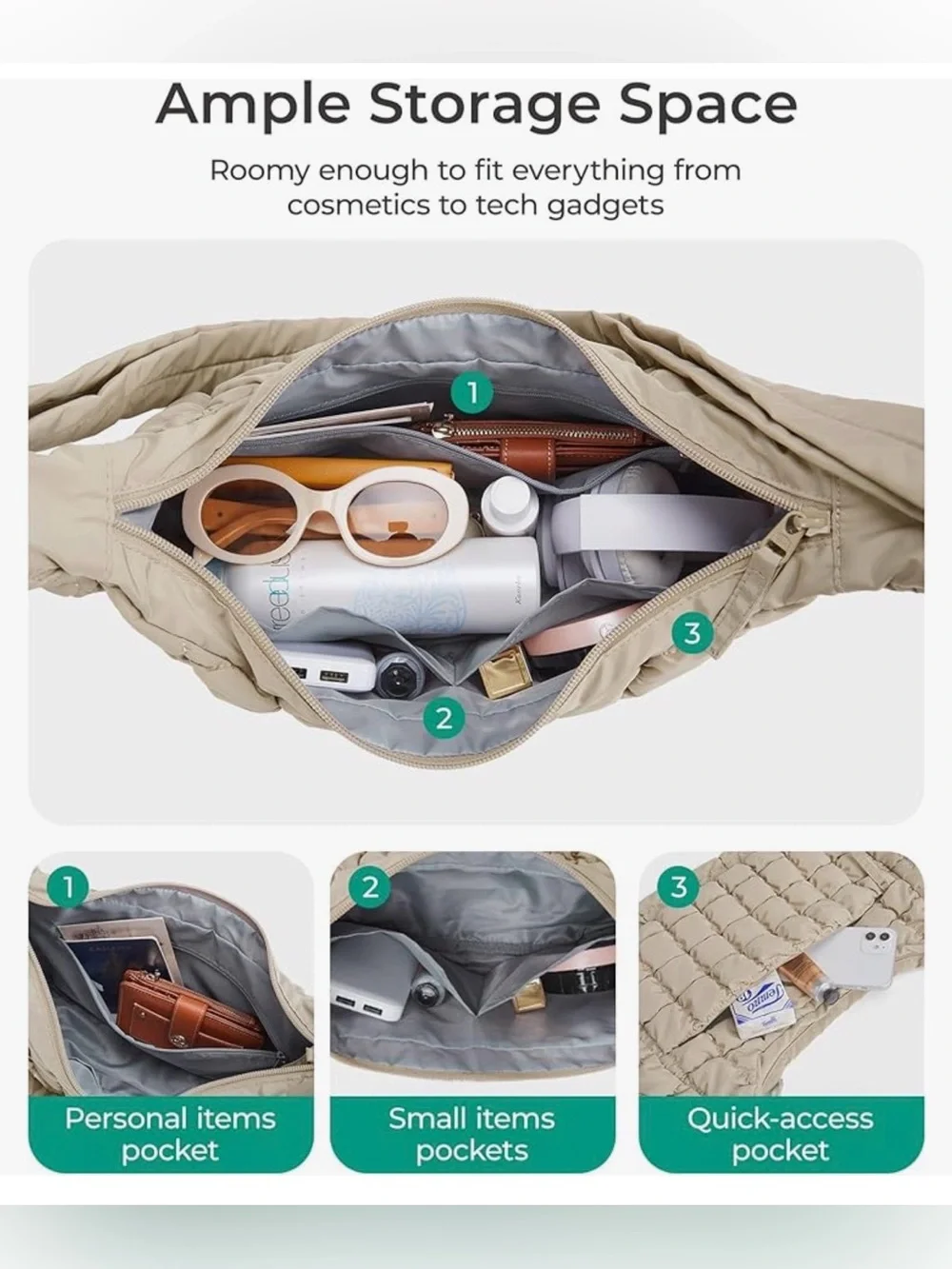 NWT Bagsmart Quilted Hobo Bag